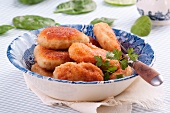 Breaded chicken nuggets in a bowl