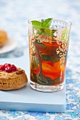 Iced tea with ice cubes and mint