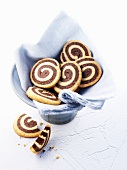 Black and white biscuits on a cloth