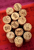Assorted wine corks marked with the year