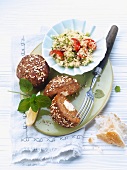 Meat patties with a feta core and couscous