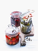 Preserved tomatoes, gherkins and cherries