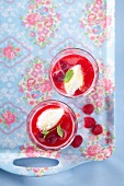 Raspberry jelly with vanilla ice cream