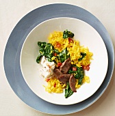 Saffron rice with spinach and beef