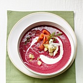 Red beet soup with smoked salmon