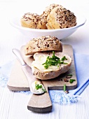 Whole grain rolls with butter and chives
