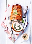 Roasted turkey roll with spinach ricotta filling