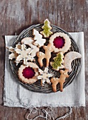 Assorted Christmas cookies on a wicker plate