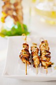 Chicken skewers marinated with honey