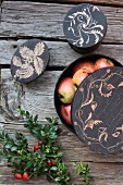 Dark chipwood boxes hand painted with floral motifs