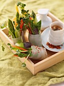 Spring rolls with asparagus and cress, with chilli dip (Asia)