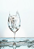 A wine glass filled with sparkling water