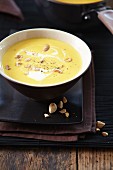 Carrot and ginger soup with almonds