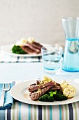 Five Minute Steak - Potatoes, Seeded Mustard Dressing, Broccoli, iced Water