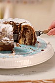 Marble cake being sliced