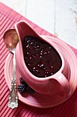 Blackberry Sauce in a Pink Pitcher