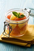 Watermelon and pineapple salad in a jar