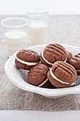 Chocolate biscuits filled with cream