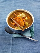 Autumn bread soup with sweet potatoes and cinnamon