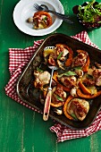 Oven-baked chicken breast with pumpkin, Pancetta and sage