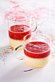 Vanilla pudding and raspberry purée in two cups