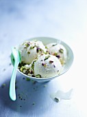 A bowl of pistachio ice cream