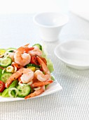 Prawn salad with cucumber, tomatoes and peppers
