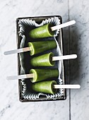 Green smoothie ice lollies in a loaf tin