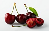 Morello cherries, whole and halved