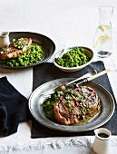 Grilled lamb chops with a pea & mint sauce