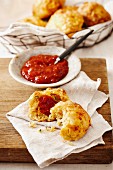 Cheese and courgette dampers with tomato chutney