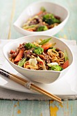 Mie noodles with vegetables and beef (Asia)
