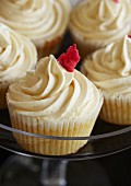 Vanilla cupcakes with cream cheese frosting and white chocolate