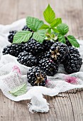 Fresh blackberries on a muslin cloth
