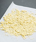 Salty crumble topping for savoury bakes, on baking paper