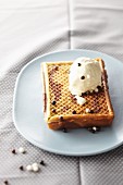 Marbled waffle with light and dark chocolate and ice cream