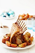 Crackling pork roast with red currant sauce