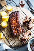 Grilled spare ribs with corn cobs