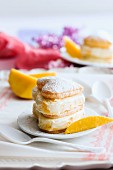 Heart-shaped mille feuille filled with mango ice cream