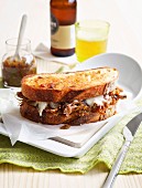 Toasted lamb sandwich with fontina and green tomato relish