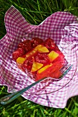 Fruit terrine with jelly at a picnic