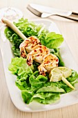 Grilled marinated king prawns on a lemongrass skewer