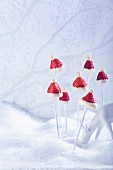 Strawberries and raspberries with white chocolate at Christmas