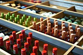 Assorted bottles of wine in wine shelves