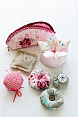 Hand-crafted pin cushions and sewing case
