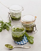 Pesto in a White Bowl; Spilling Over the Side; Spoon