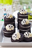 Stacks of biscuits with football decorations