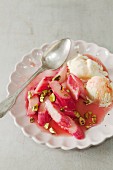 Rhubarb compote with vanilla ice cream