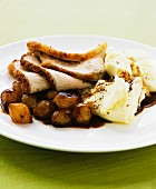 Roasted pork loin with pearl onions