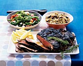 Grilled butterflied leg of lamb with green-bean feta salad and toasted orzo